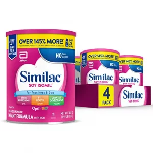 Similac Soy Isomil Infant Formula for Fussiness Gas Plant-Based Protein Baby Formula Powder 308-oz Value Can Pack of 4