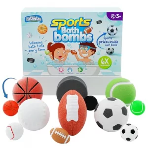 Bathletes 6pc Sporty Kids Bath Bombs with Surprise Inside - Girls Boys Bath Toys w 6 Sports Prizes - Perfect for Birthdays Holidays -Toddlers 3