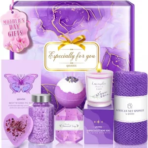Qivatex Birthday Gifts for Women Wife Girlfriend Her Sister Lavender Bath Bombs Bath Relaxing Spa Gift Basket Set Mothers Day Gifts for Mom Bath and