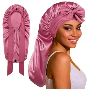 ROYBENS Long Bonnet Satin Hair Silk Bonnet for Sleeping Women Silky Bonnets for Women with Tie Band Sleep Cap for Braids Curly Hair