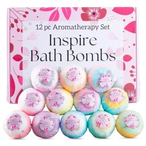 EvolutionUSA Inspire Bath Bombs for Women 12 Gorgerous Flower Bath Bombs Topped with Dried Flowers Luxurious Mothers Day Gift Set Brithday Gift Easte