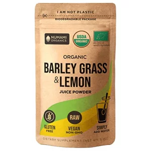 Numami Organic Barley Grass Juice Powder with Lemon Juice Powder, Grown in USA, Pure Raw and Water Soluble, Add to Your Smoothie or Drink as a Juice,