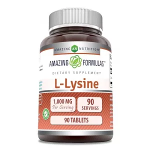 Amazing Formulas L-Lysine 1000mg Amino Acid Tablets Supplement Non-GMO Gluten Free Made in USA 90 Count