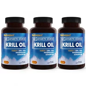 BioEmblem 3 Pack Antarctic Krill Oil 1000mg Softgels, Omega-3s Oil with High Levels of EPA DHA, Astaxanthin, and Phospholipids, Supports Brain Healt