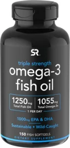 Sports Research Triple Strength Omega 3 Fish Oil - Burpless Fish Oil Supplement wEPA DHA Fatty Acids from Wild Caught Fish - Heart, Brain Immune Su