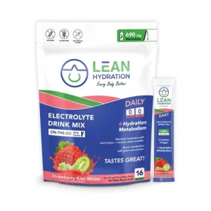 LEAN Hydration Daily Electrolyte Packets Drink Mix Zero Calories, Zero Sugar Plus Vitamins, Minerals More 16 ct Strawberry Kiwi Melon