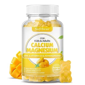 softbear Calcium Magnesium Zinc Gummies for Women, High Absorption Calcium Magnesium Supplement Chewable Calcium 600 mg for Bone Strength Vegan Mango