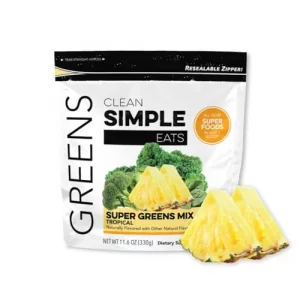 Clean Simple Eats Tropical Greens Powder Mix, Greens Superfood Powder Smoothie Juice Mix, Gluten Free, Includes Powerhouse Superfoods Chlorella Spi