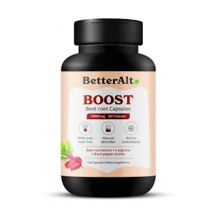 Better Alt Beet Root Powder Capsules 120 Capsules Nitric Oxide Booster with L- Arginine100 Natural Beetroot Supplement Enhances Muscle Recovery Boos