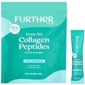 Further Food Unflavored Collagen Peptides Powder Stick Packs, Grass-Fed Pasture-Raised Hydrolyzed Type 1 3 Protein, Gut Health Joint, Hair, Skin, N