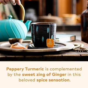 Organic India Tulsi Turmeric Ginger Tea Bags- Herbal Tea Ginger Turmeric Tea Immune Support Aids Digestion Caffeine-Free- 18 Infusion Bags 1 Pack
