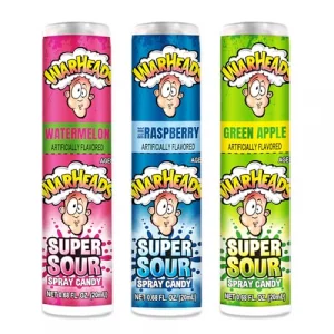 Warheads - Super Sour Candy Spray - Blue Raspberry Green Apple And Watermelon Flavors - 0.68 Oz. Bottles - 3 Pack