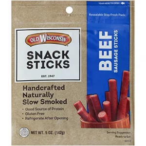 Old Wisconsin Beef Sausage Snack Sticks Naturally Smoked Ready To Eat High Protein Low Carb Keto Gluten Free 5 Ounce Resealable Package