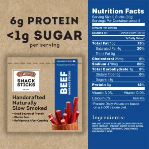 Old Wisconsin Beef Sausage Snack Sticks Naturally Smoked Ready To Eat High Protein Low Carb Keto Gluten Free 5 Ounce Resealable Package