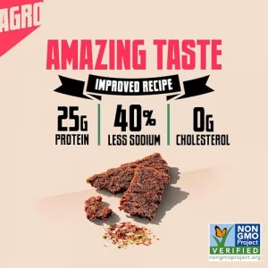 Agro Power Vegan Jerky - Texas Bbq Flavor Delicious Non-Gmo Certified Vegetarian Jerky With 25 Grams Of Plant-Based Protein And 40 Less Sodium. High
