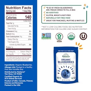 Natierra Organic Freeze-Dried Blueberries Non-Gmo Vegan Blueberry 1.2 Ounce Pack Of 2