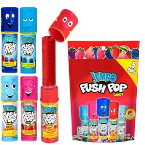 Push Pop Jumbo Individually Wrapped Bulk Lollipop Easter Variety Party Pack -Bag Of 5 Lollipop Suckers In Assorted Fruity Flavors - Fun Candy For Eas