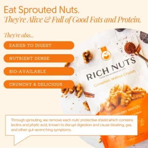 Rich Nuts Cinnamon Walnut Crunch Gourmet Sprouted Walnuts Vegan Organic Paleo Keto Cinnamon Maple Syrup Maca Sea Salt Non-Roasted Dehyrdated Germ