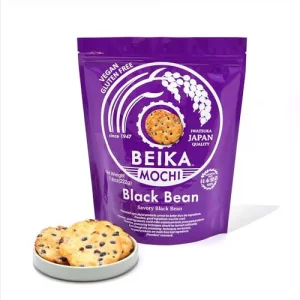 Beika Mochi Black Bean Flavor Japanese Rice Mochi Snack Gluten-Free Vegan Made With 100 Japanese Rice And Black Beans 222G