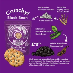 Beika Mochi Black Bean Flavor Japanese Rice Mochi Snack Gluten-Free Vegan Made With 100 Japanese Rice And Black Beans 222G