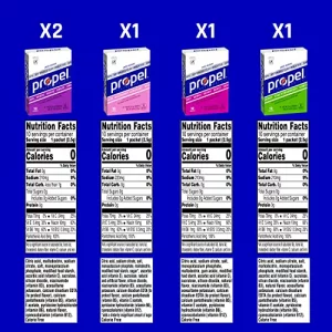 Propel Powder Packets 4 Flavor Variety Pack With Electrolytes Vitamins And No Sugar 10 Count Pack Of 5 Packaging May Vary