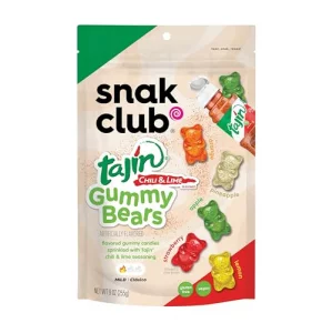 Snak Club Tajin Gummy Bears Assorted Fruit Candy Gummies With Chili And Lime Seasoning Mild Gluten-Free And Vegan Snacks 9 Oz Resealable Bag