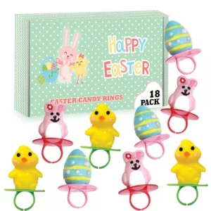 Easter Candy 3D Ring Pops - 18 Individually Wrapped Suckers Bulk Variety Pack - Candy For Easter Baskets - Egg Hunts