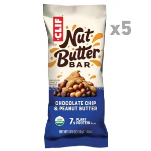 Clif Nut Butter Bar - Chocolate Chip Peanut Butter - Filled Energy Bars - Non-Gmo - Usda Organic - Plant-Based - Low Glycemic - 1.76 Oz. 5 Pack