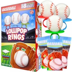 Baseball Lollipop Rings Individually Wrapped Candy For Party Favors Goodie Bags And End Of Season Parties Box Of 18