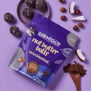 Rawmygod Cacao Hazelnut Nut Butter Balls Gluten Free Vegan No Added Sugar Pack Of 4 Pouches 7 Balls Per Resealable Pouch
