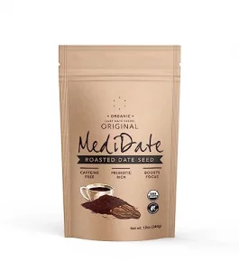 Medidate Coffee Alternative - Roasted Date Seeds - Naturally Occurring Prebiotics Polyphenols Caffeine Acid Free 12 Oz. 25 Servings