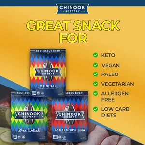 Chinook Seedery Roasted Sunflower Seeds - Jumbo Seeds Keto Snacks - Best For Snack Packs - Gluten Free Non Gmo Snack Food Gifts - 4 Ounce Pack Of 3 -