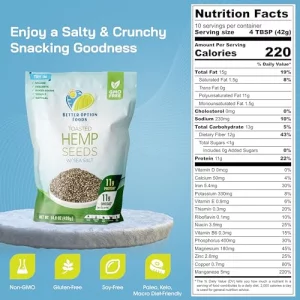 Toasted Hemp Seeds With Sea Salt - Non Gmo Soy Gluten Free Plant Based Protein Snacks - Paleo Vegan Keto Friendly - For Cereal Yogurt Ice Cream Oatm