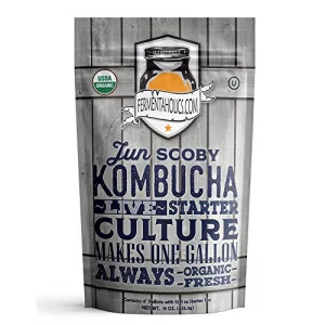 Jun Kombucha Starter Culture - Usda Certified Organic Scoby Starter Tea - Makes 1 Gallon - Brewed With Organic Green Tea Honey - Brew Jun Tea
