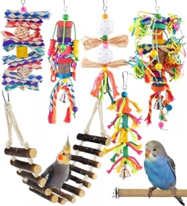Katumo Bird Toys Parakeet Swing Parrot Ladder Cockatiel Perch Conure Hanging Bell Toys For Parakeet Conure Cockatiel Mynah Love Bird Small Birds