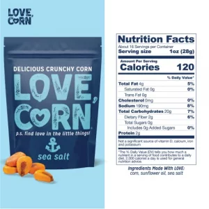 Love Corn Sea Salt 16Oz X 1 Bag - Delicious Crunchy Corn - Healthy Family Snacks - Gluten Free Kosher Non-Gmo- Alternative For Chips Nuts Crackers P