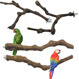 Allazone 4-Piece Bird Perch - Natural Grapevine Stick Swing Chewing Toys For Parrot Cages Cockatiels Parakeets Finches