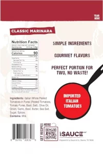 Always Fresh Two Servings Classic Marinara Gourmet Pasta Sauce 2-Pack Le Sauce Co. Imported Italian San Marzano Tomatoes Marinara Pasta Sauce Tomato