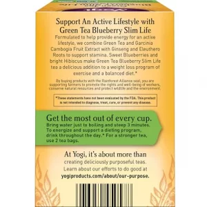 Yogi Tea - Green Tea Blueberry Slim Life 6 Pack - Contains Caffeine - 96 Organic Tea Bags