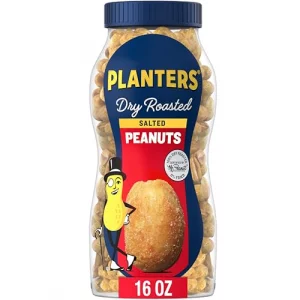 Planters Salted Peanuts Dry Roasted Peanuts Party Snacks Plant Based Protein Snacks For Adults 16Oz 1 Jar