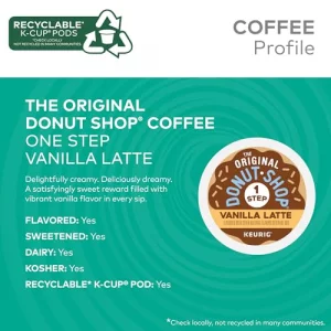 The Original Donut Shop Vanilla Latte Single-Serve Keurig K-Cup Pods Flavored Coffee 20 Count