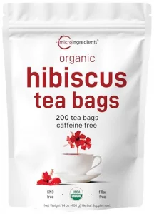 Organic Hibiscus Tea Bags 200 Count Premium Source From Hibiscus Flowers Caffeine Free Herbal Tea Eco-Friendly Hemp Paper Tea Bags Non-Gmo No Sug
