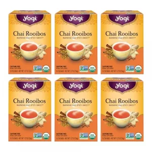 Yogi Tea Chai Rooibos Tea - 16 Tea Bags Per Pack 6 Packs - Spiced Organic Rooibos Tea - Provides Antioxidants - Caffeine-Free - Includes Cardamom Cin