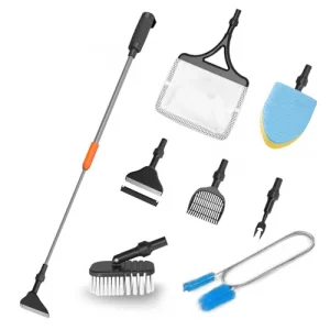 Seaoura 7-In-1 Aquarium Cleaning Tool Fish Tank Cleaner With Telescopic Handleaquariums Scraperadjustable Angle Brushgravel Rakeplant Fork Flat Spong