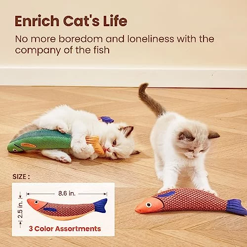 Potaroma Catnip Saury Fish Toys – 3 Pack Crinkle Kicker Toys For Kittens, Interactive & Durable For Indoor Play