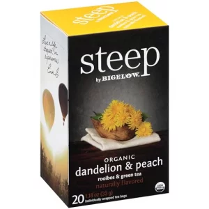 Steep By Bigelow Organic Dandelion And Peach With Rooibos And Green Tea Caffeinated 20 Count Pack Of 6 120 Total Tea Bags