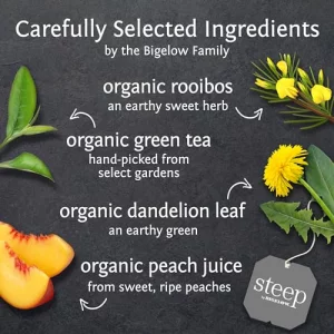 Steep By Bigelow Organic Dandelion And Peach With Rooibos And Green Tea Caffeinated 20 Count Pack Of 6 120 Total Tea Bags