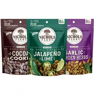 Nichols Farms Pistachios - Fresh Roasted No Shell Pistachio - Nutrient Rich Nuts Snack Packs - Non-Gmo California Grown - Healthy Wonderful Tasting P