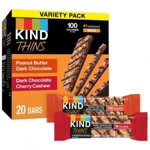 Kind Thins Variety Pack Peanut Butter Dark Chocolate Dark Chocolate Cherry Cashew Healthy Snacks Low Calorie 20 Count