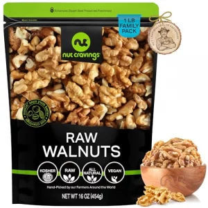 Nut Cravings - Raw Walnuts Halves Pieces Unsalted Shelled 16Oz - 1 Lb Bulk Nuts Packed Fresh In Resealable Bag - Kosher Healthy Snack Natural Keto V
